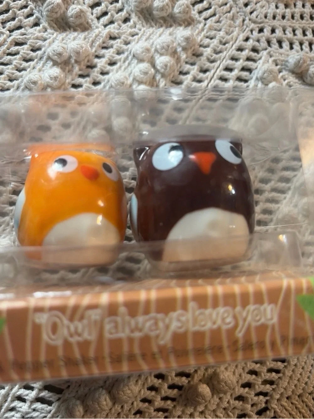 Ceramic Owl Salt & Pepper Shakers - Orange and Brown